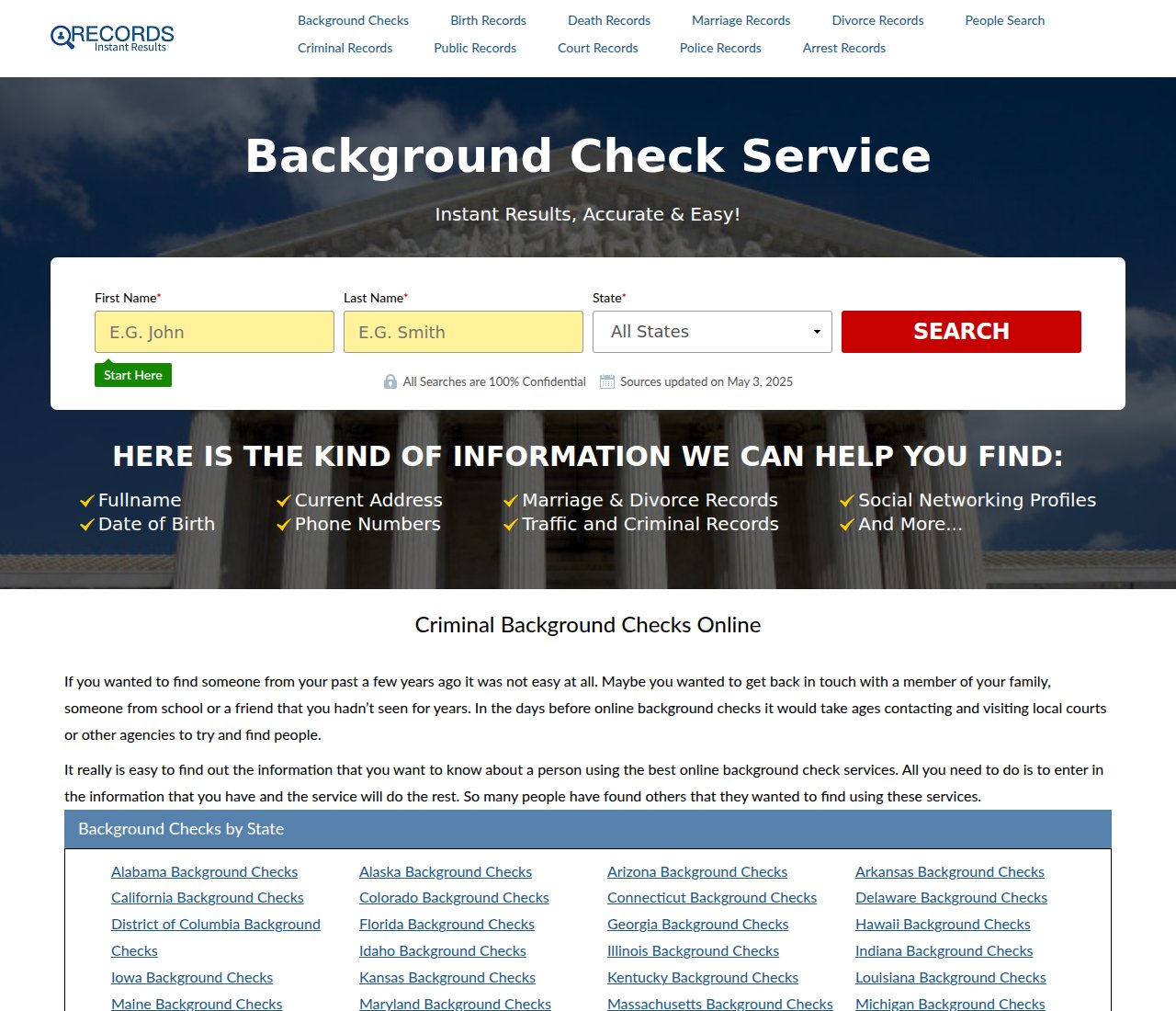 SmartBackgroundChecks search form screenshot